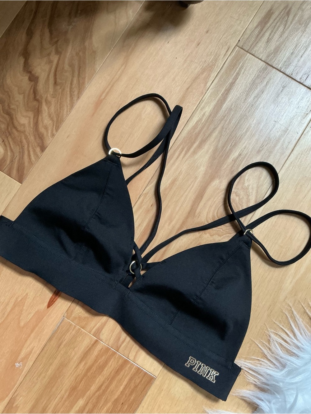 Victoria's Secret PINK Black Bonded Strappy Triangle Bralette Size Small